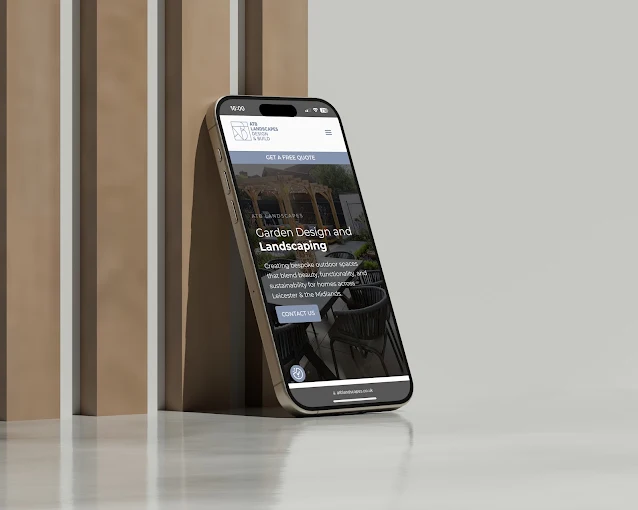 The ATB Landscapes website we built, open on a phone