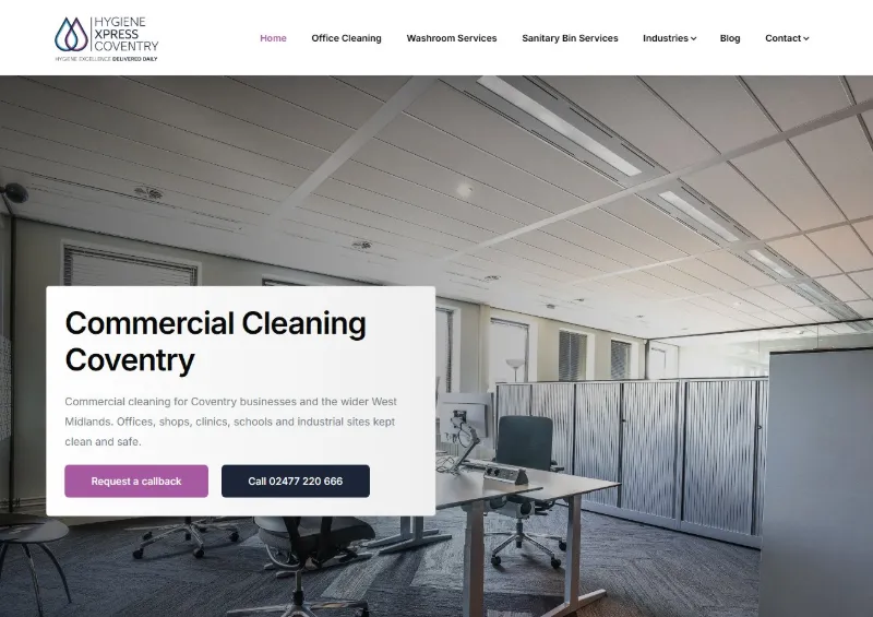 Hygiene Xpress Coventry website